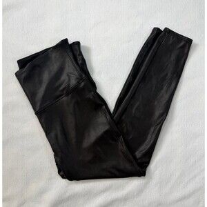 SPANX Womens Faux Leather Metallic Leggings Black High Waisted Plus Size 3X